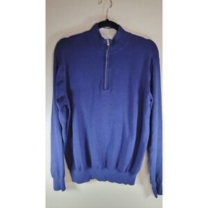 Peter Millar Quarter Zip Sweater Mens Medium Blue Pima Cotton Silk Cashmere
